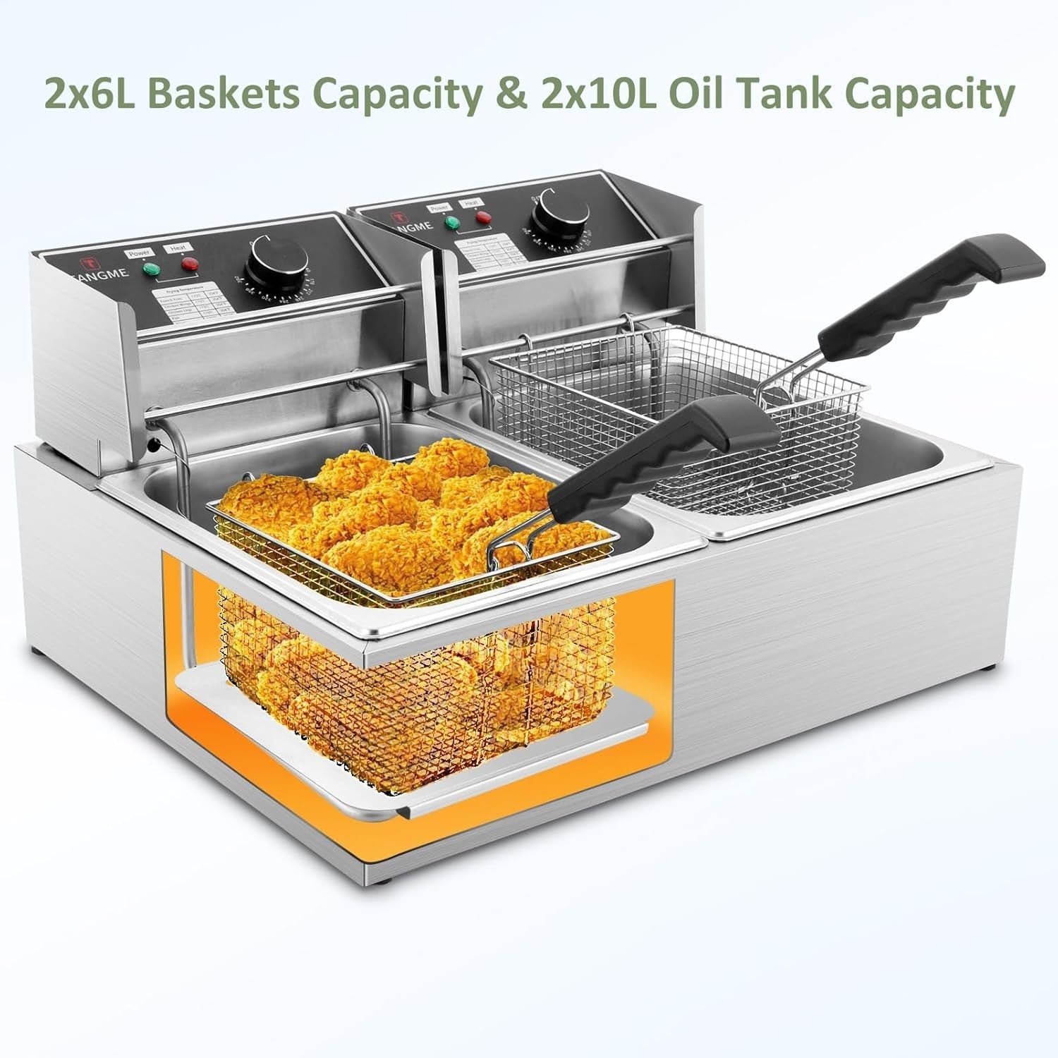 Commercial Dual Tank Deep Fat Fryer 5000W 2x6L Stainless Steel