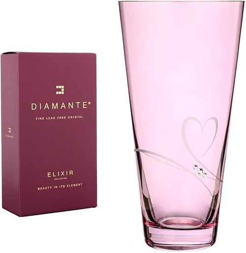 Pink Crystal Glass Vase 25cm Heart Design Luxury Gift Decorative Centrepiece
