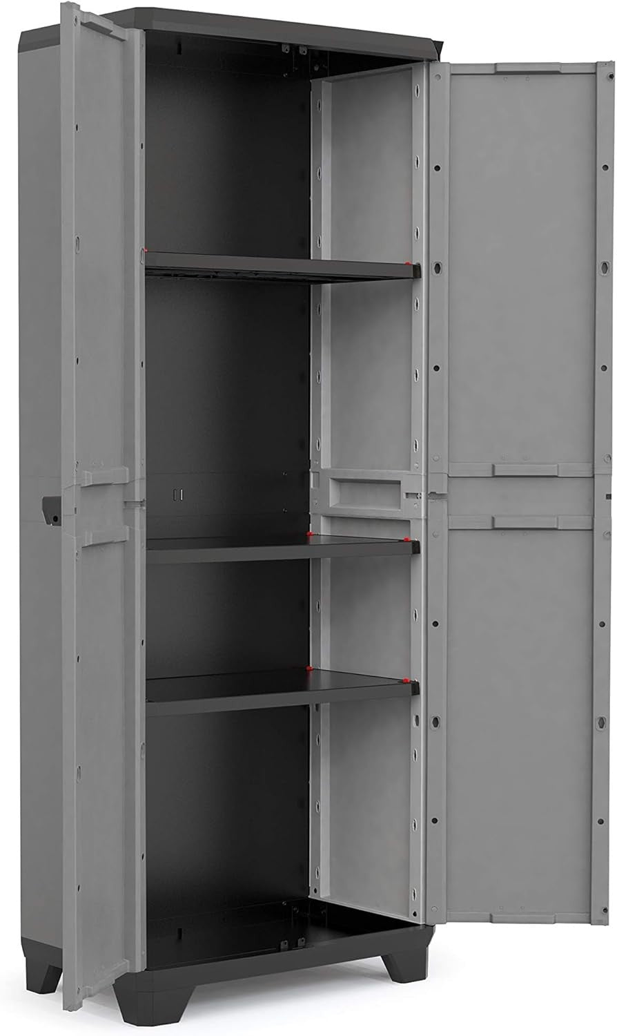 Tall Garage Utility Storage Cabinet | Heavy Duty Plastic Cupboard with Shelves