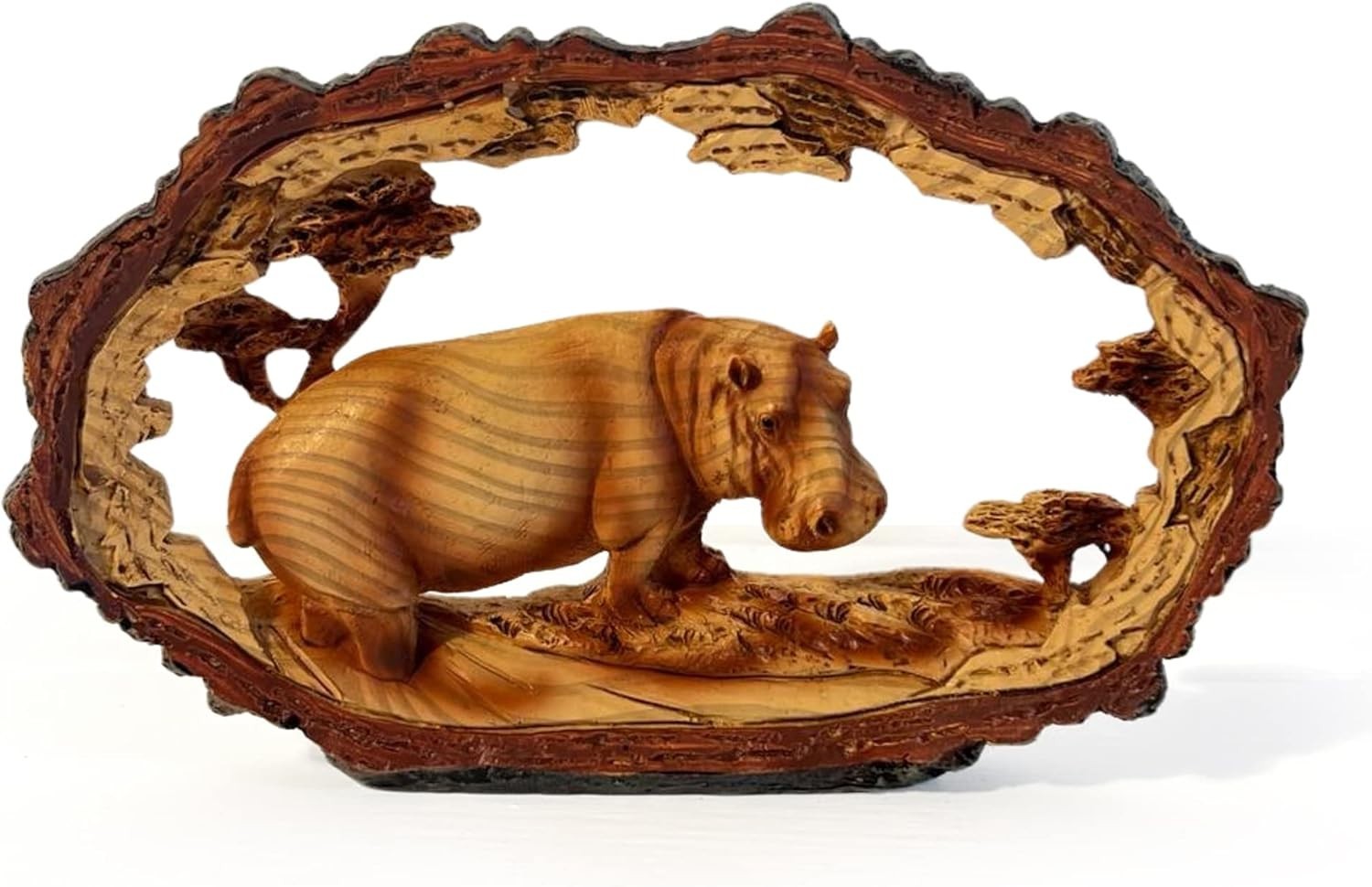 Graceful Hippo Ornament Wood-Effect Resin | Wildlife Home Decor Gift 18cm