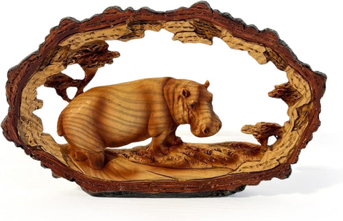 Graceful Hippo Ornament Wood-Effect Resin | Wildlife Home Decor Gift 18cm