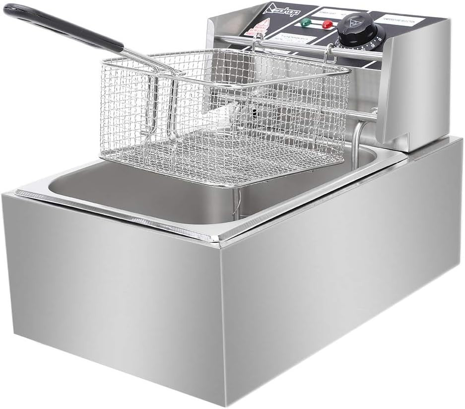 6L Deep Fat Fryer 2500W Stainless Steel Adjustable Temp Basket & Lid