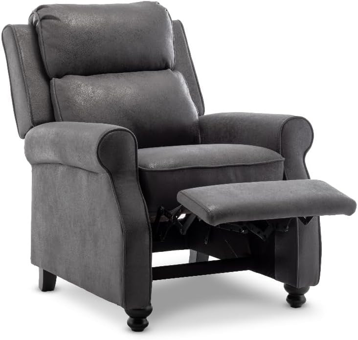 Recliner Armchair Faux Leather Grey Chair High Back Support Elderly