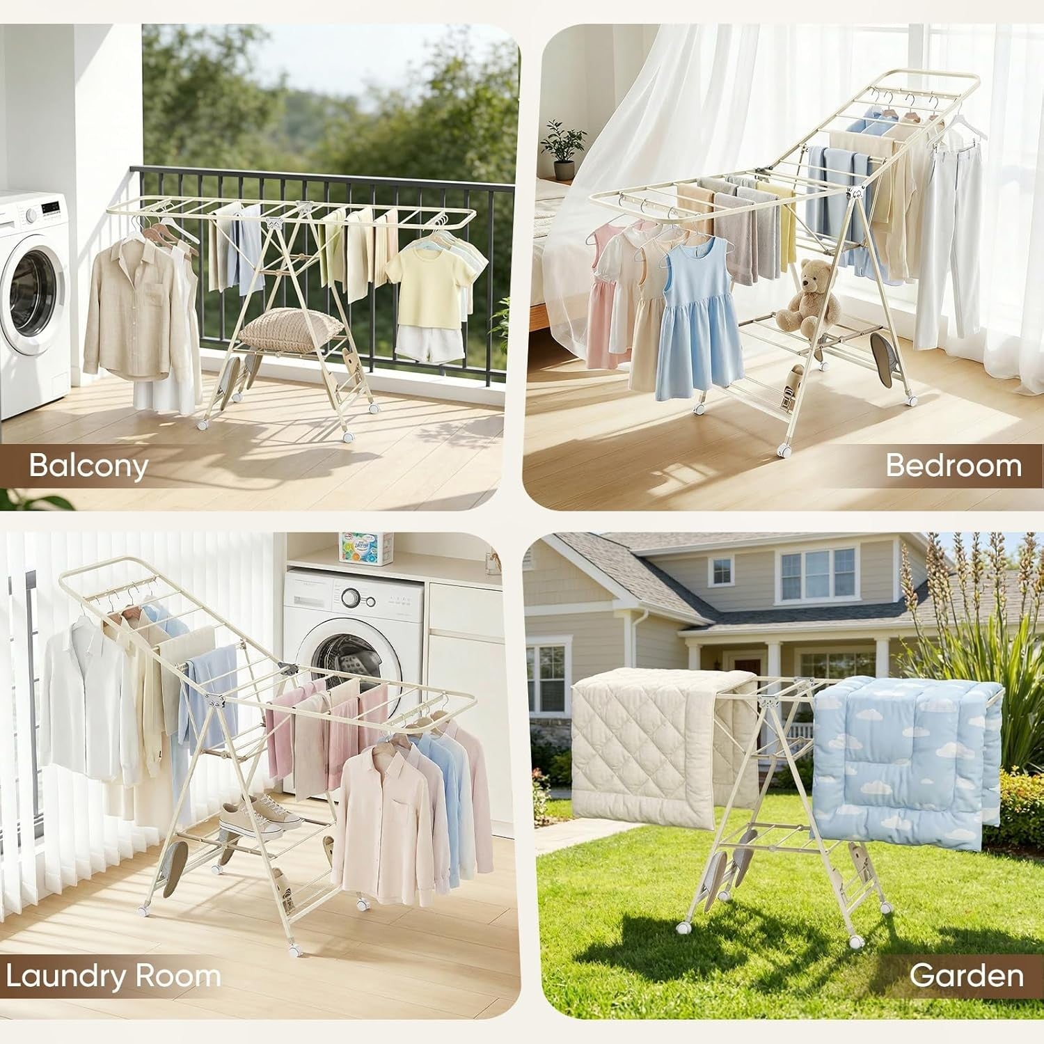 3 Tier Winged Clothes Airer Heavy Duty Folding Drying Rack Indoor Outdoor