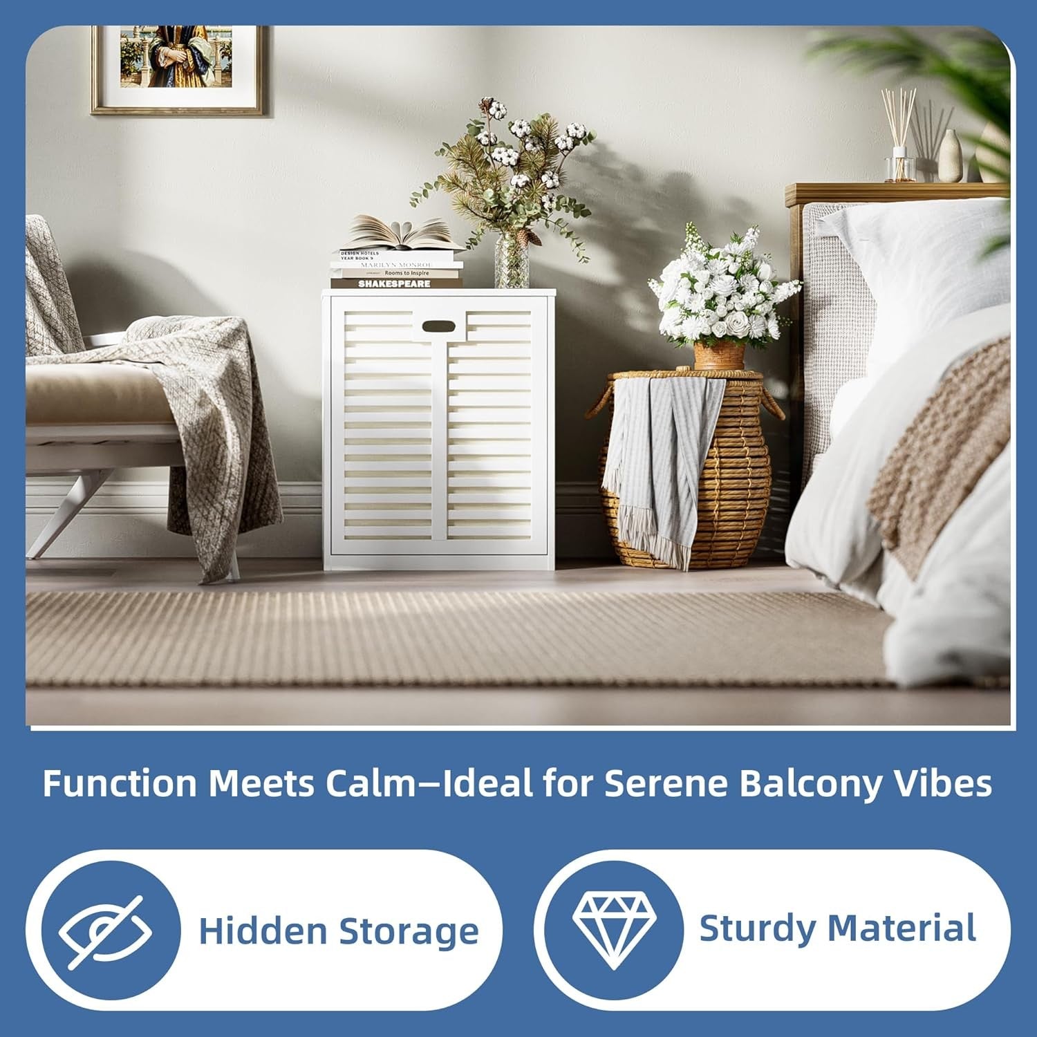 White Bamboo Tilt Out Laundry Hamper Cabinet with Hidden Basket Storage