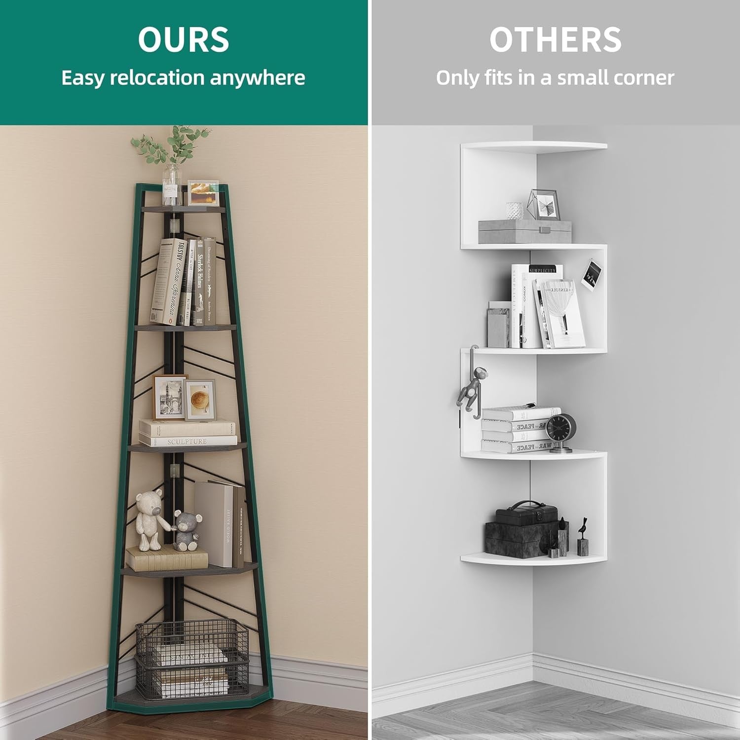Tall 5-Tier Corner Ladder Shelf – Modern Space-Saving Display Unit for Home & Of