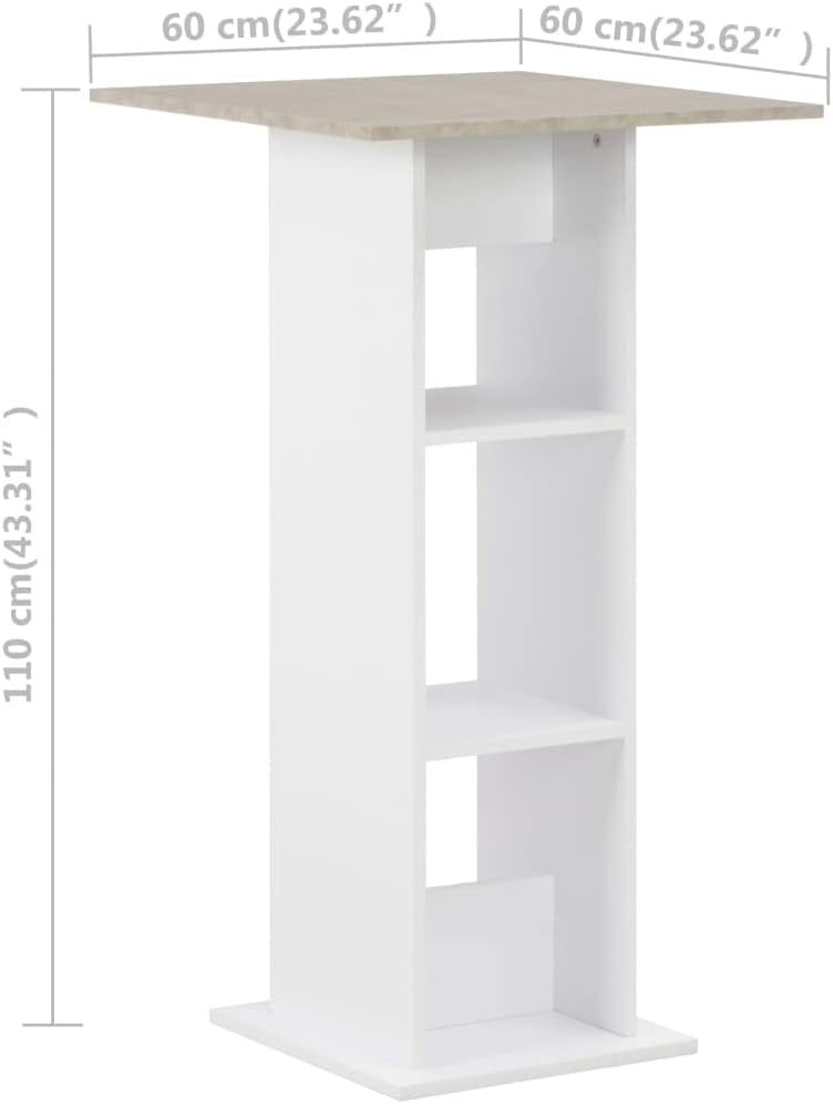 White Bar Table with Storage Shelves, Modern Tall Dining Table Concrete Top