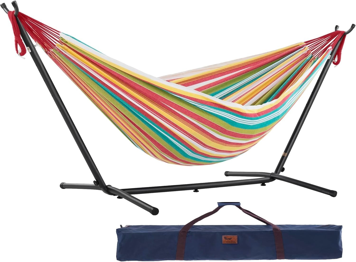 Double Cotton Hammock with Stand – 280cm Frame, Adjustable Height, 3 Person