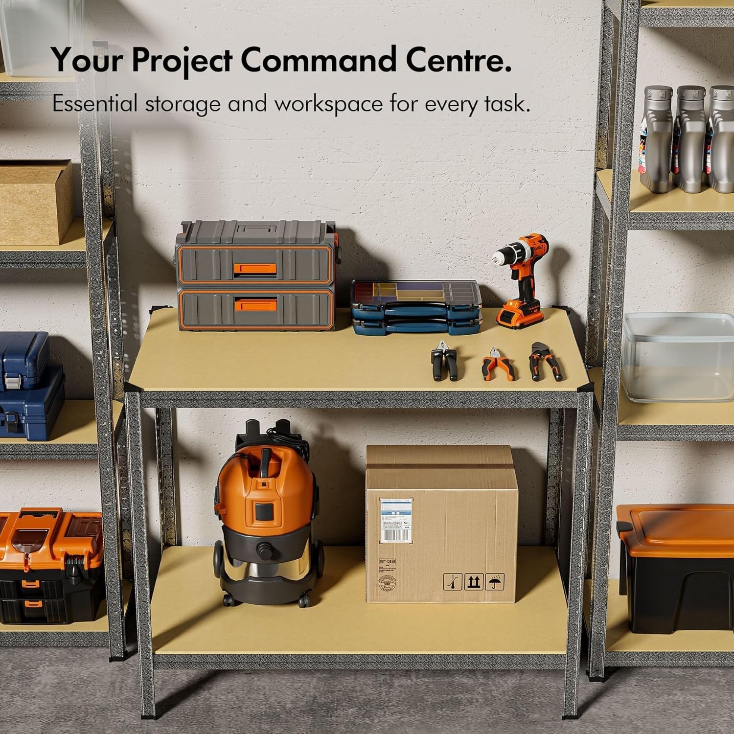 Heavy Duty Garage Workbench 600kg Metal Boltless Adjustable Shelves 110cm Wide