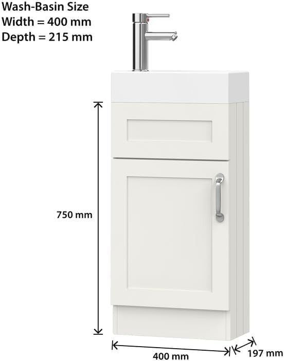 Slim 400mm Bathroom Vanity Unit  Basin White Floor Standing Sink Cabinet