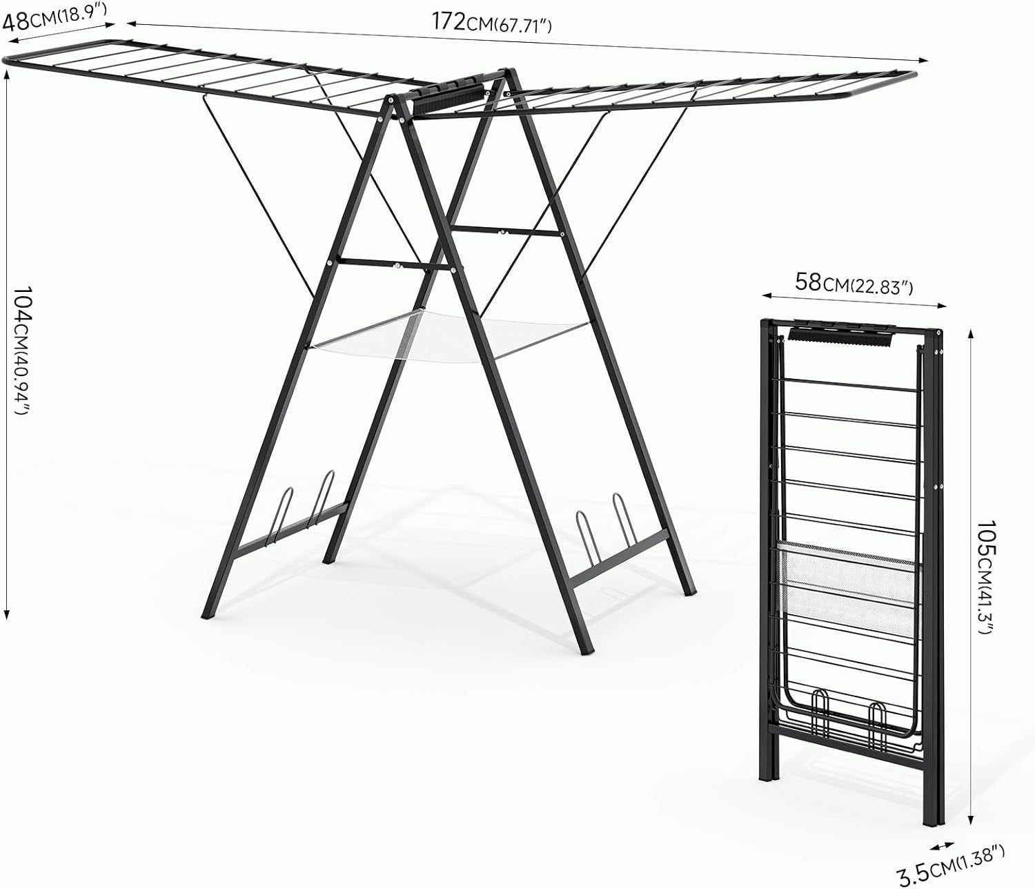 Large Foldable Clothes Drying Rack Adjustable Height Indoor Outdoor