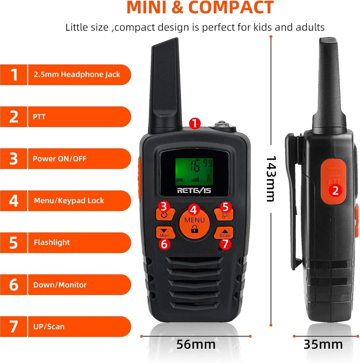 PMR446 Walkie Talkies 16 Channel Long Range VOX LED Torch Two Way Radio