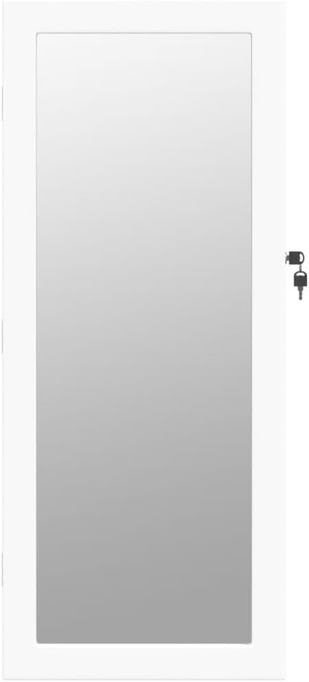 LED Mirror Jewelry Cabinet Wall or Door Mounted Lockable Storage White