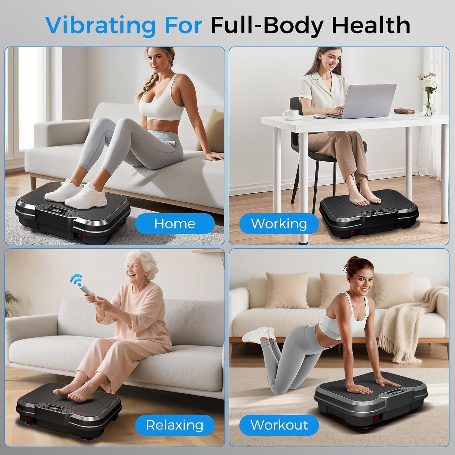 Black Vibration Plate Exercise Machine 400lb Lymphatic Drainage 250 Speeds