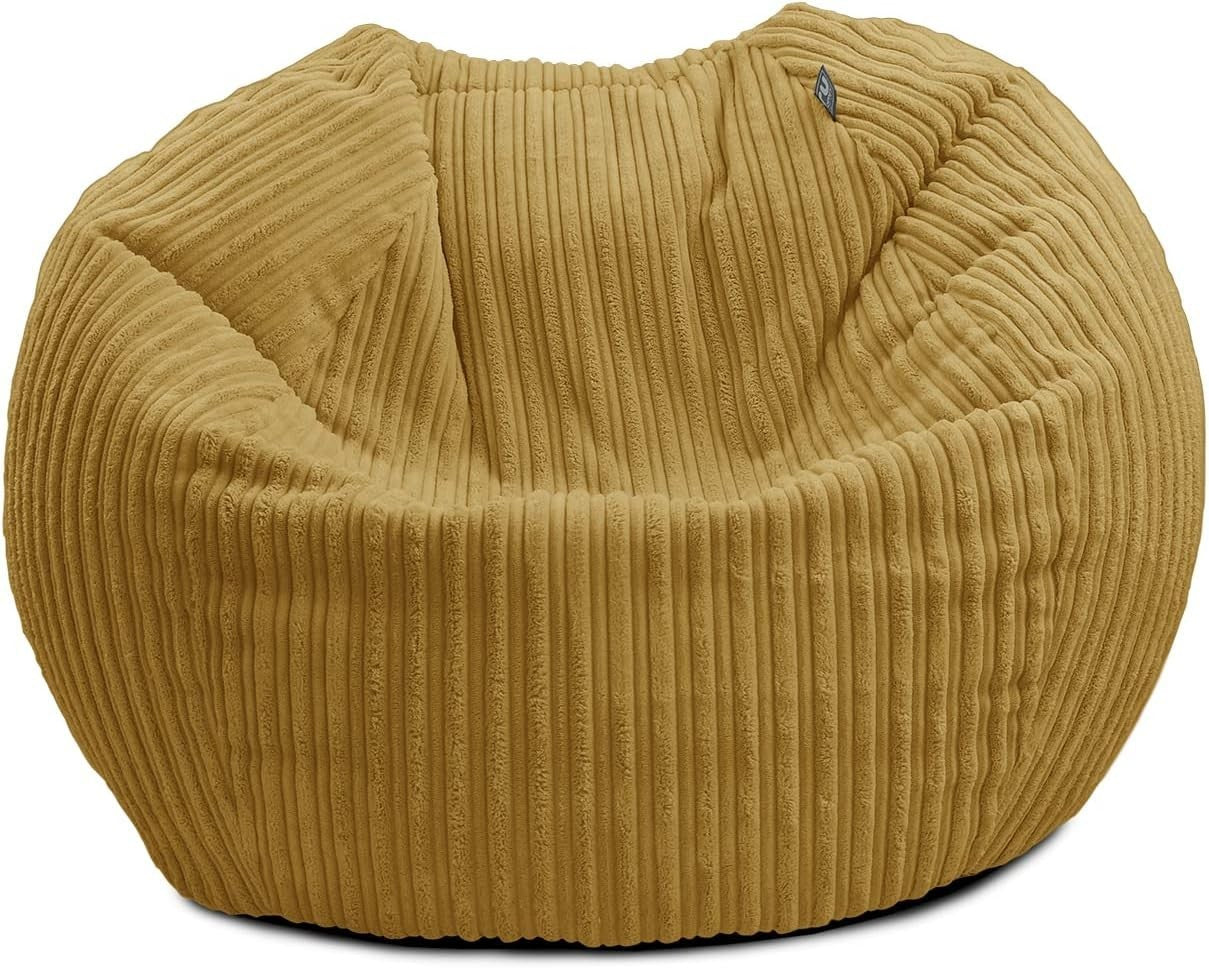 Kids Cord Bean Bag Chair - Soft Mini Slouch Seat, Mustard, Washable, 60x80cm