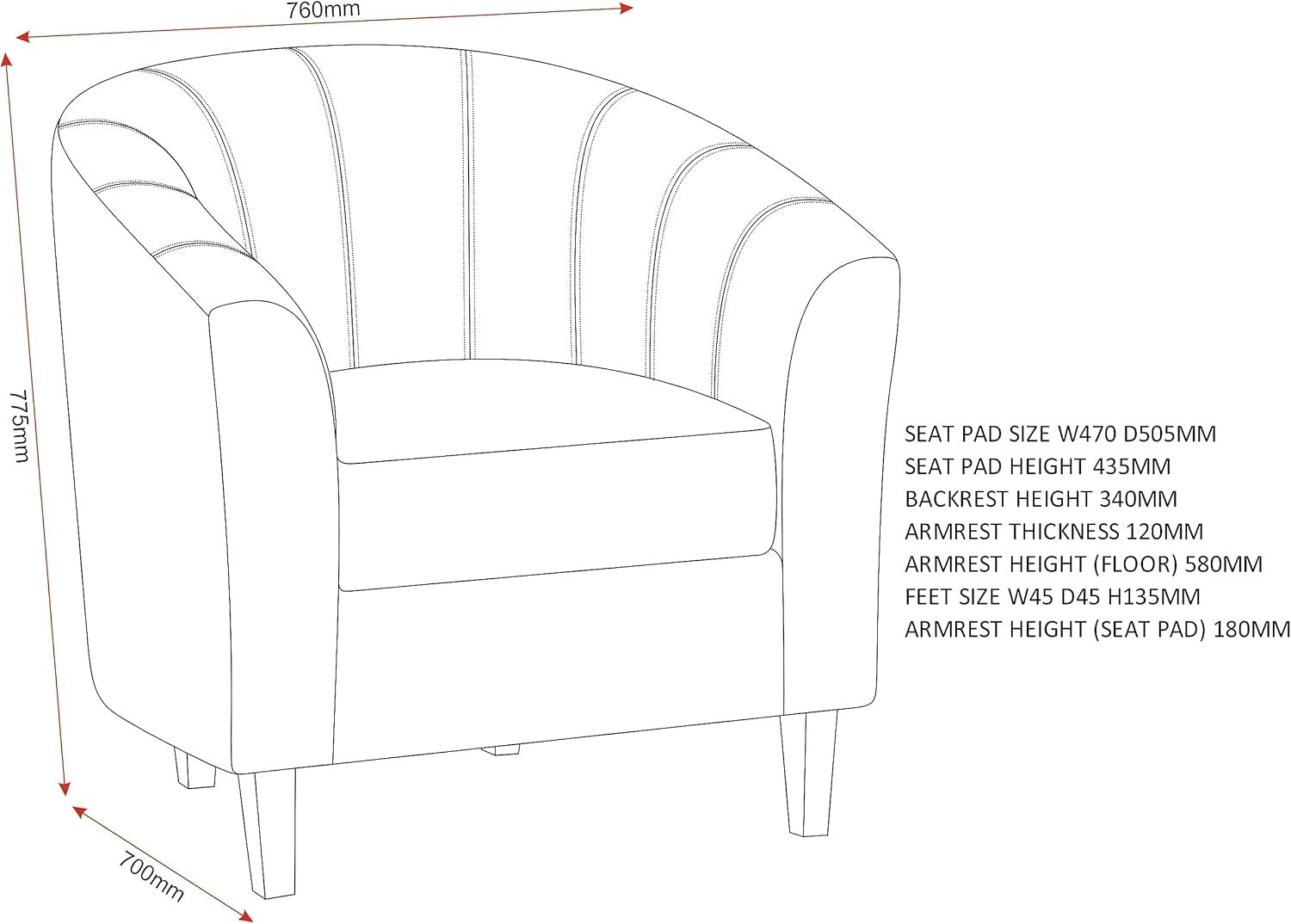 Black PU Leather Tub Chair Modern Accent Armchair Lounge Seat