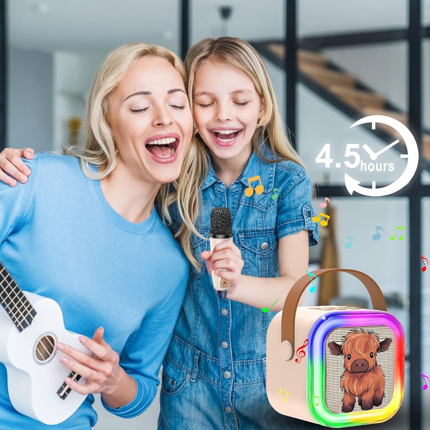 Kid Karaoke Machine 2 Wireless Mics Bluetooth LED Speaker