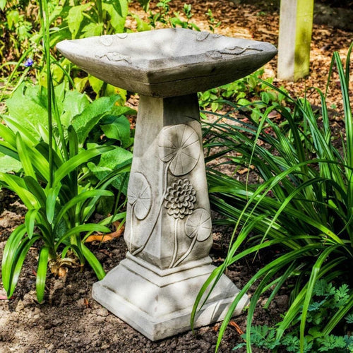 Heavy Stone Bird Bath 70kg Square Bowl | Garden Pedestal Ornament Outdoor Decor