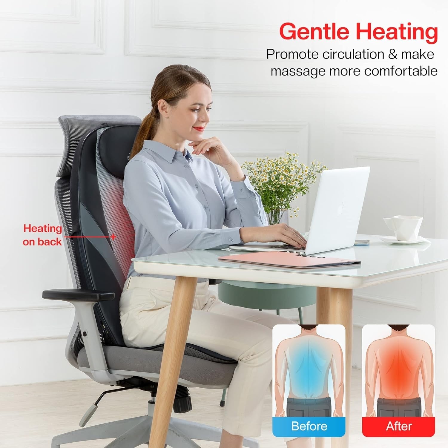 Cordless Shiatsu Back & Neck Massager with Heat Deep Kneading Chair Pad