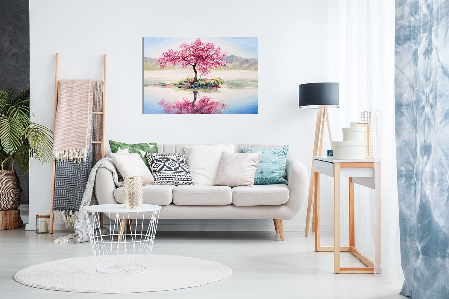 Japanese Cherry Blossom Tree Canvas Wall Art Lake Landscape Home Decor Print