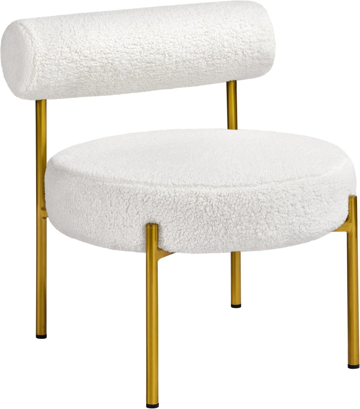 White Bouclé Tub Chair Modern Sherpa Barrel Seat w/ Gold Legs for Bedroom