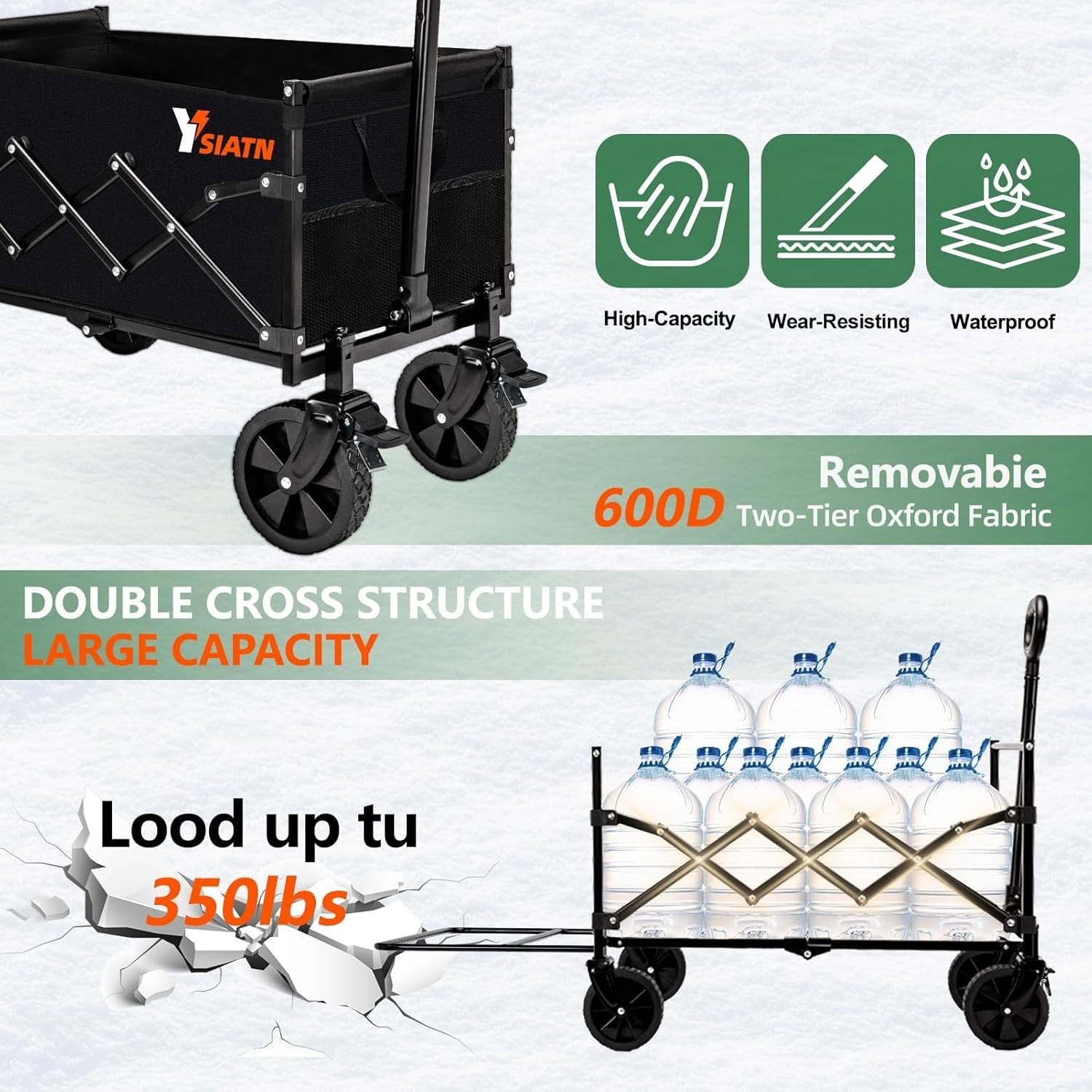 Black 100L Folding Wagon Tailgate Brake All-Terrain Camping Garden Trolley 136kg