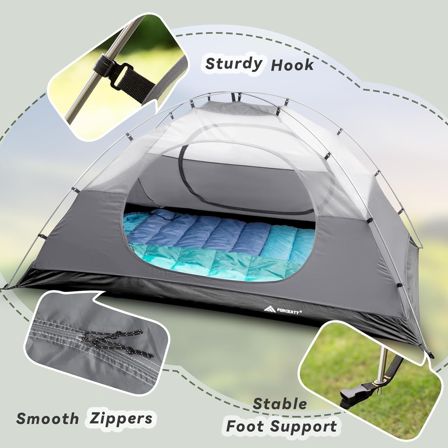 2 Man Camping Dome Tent PU3000mm Waterproof 2 Doors