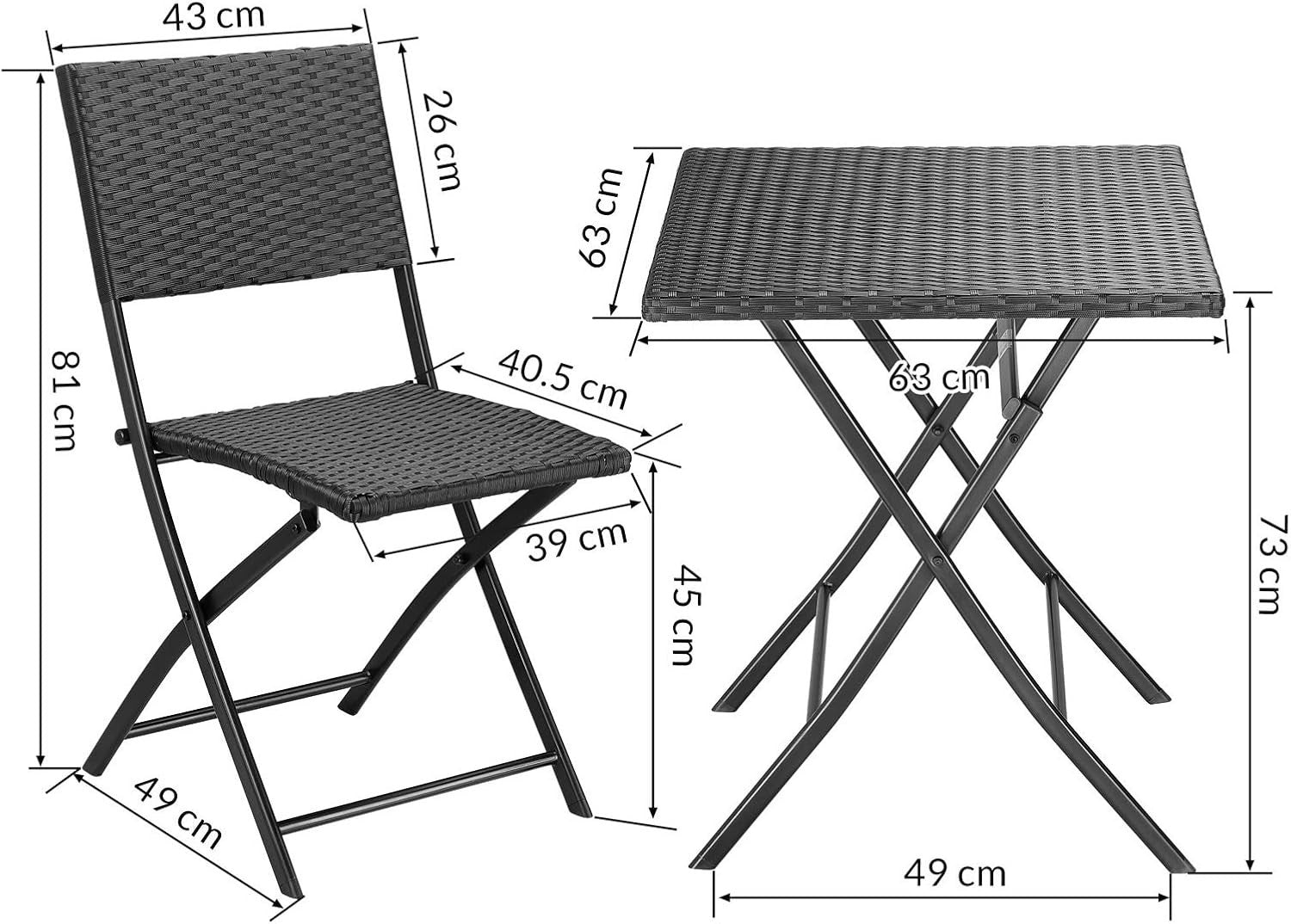 Folding Rattan Bistro Set 3 Piece Weatherproof Patio Balcony Table Chairs