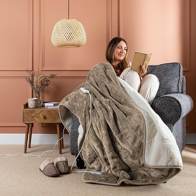 Electric Heated Throw Blanket Sherpa Fleece 10 Heat Timer Washable 130x160cm