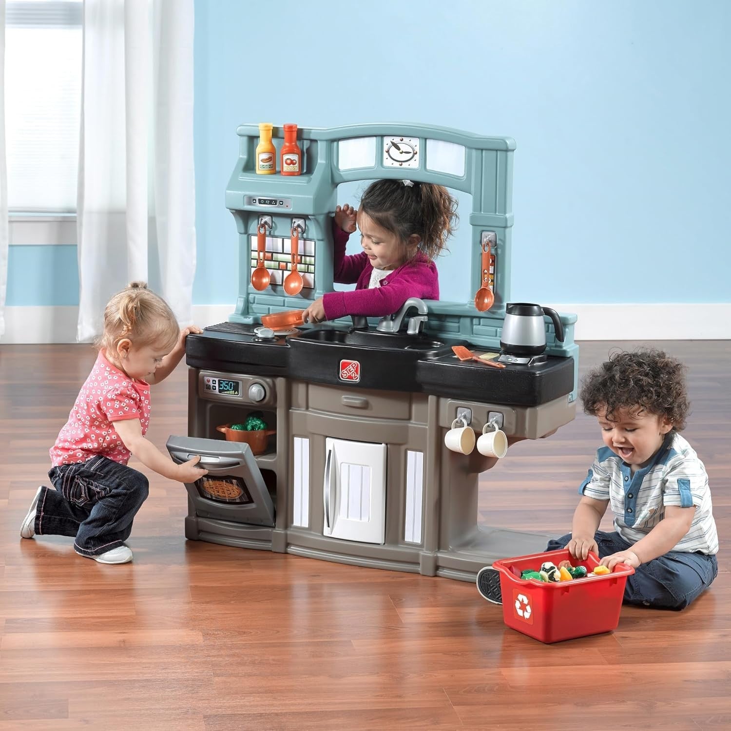 Kids Play Kitchen w/ Lights Sounds Oven Fridge 25PCS Toy Set