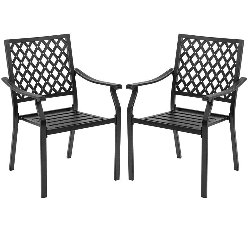 Set of 2 Stackable Metal Patio Dining Chairs Outdoor Garden Armrest