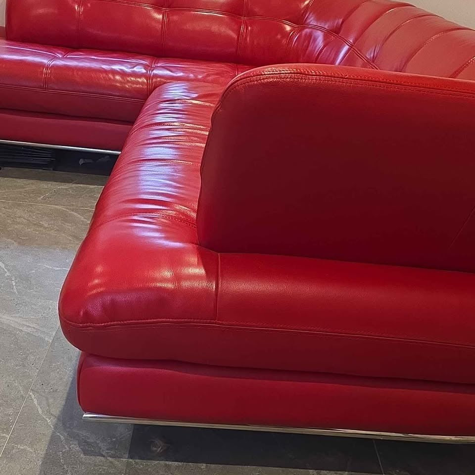 Large Luxe Red Leather Corner Sofa (PTP)