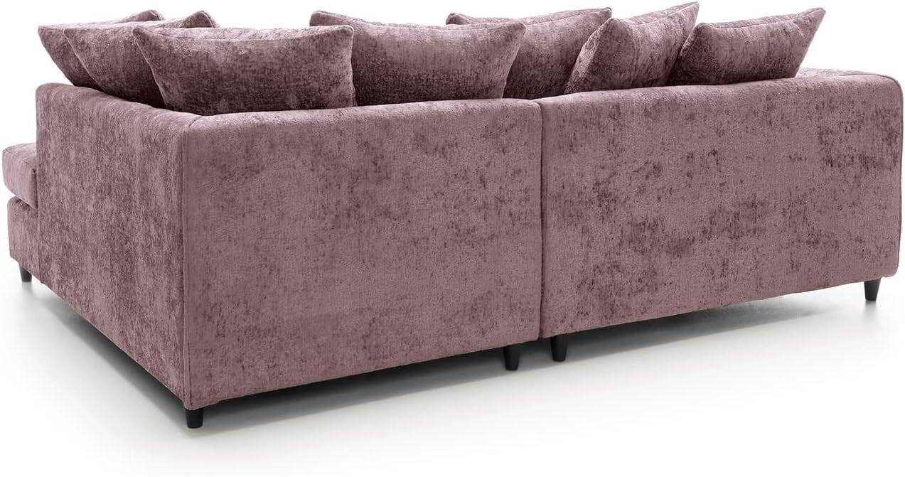 Pink Chenille Corner Sofa Right – Modern L Shape Couch for Living Room