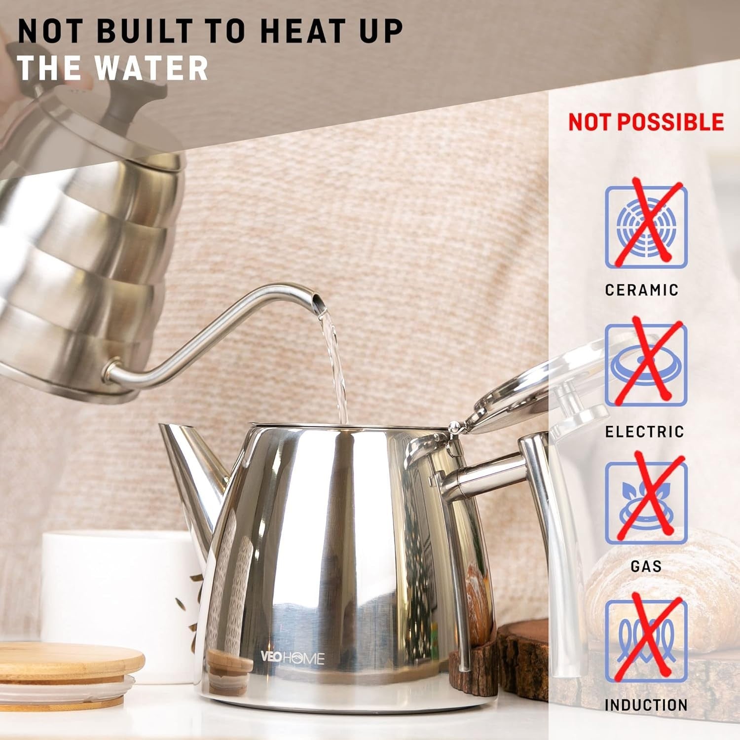 Stainless Steel Teapot 1L Double Wall Insulated Tea Pot w/ Infuser