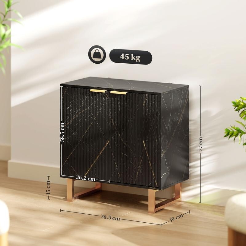 Black Marble Sideboard Cabinet 2 Door Storage Unit Gold Legs Modern Buffet
