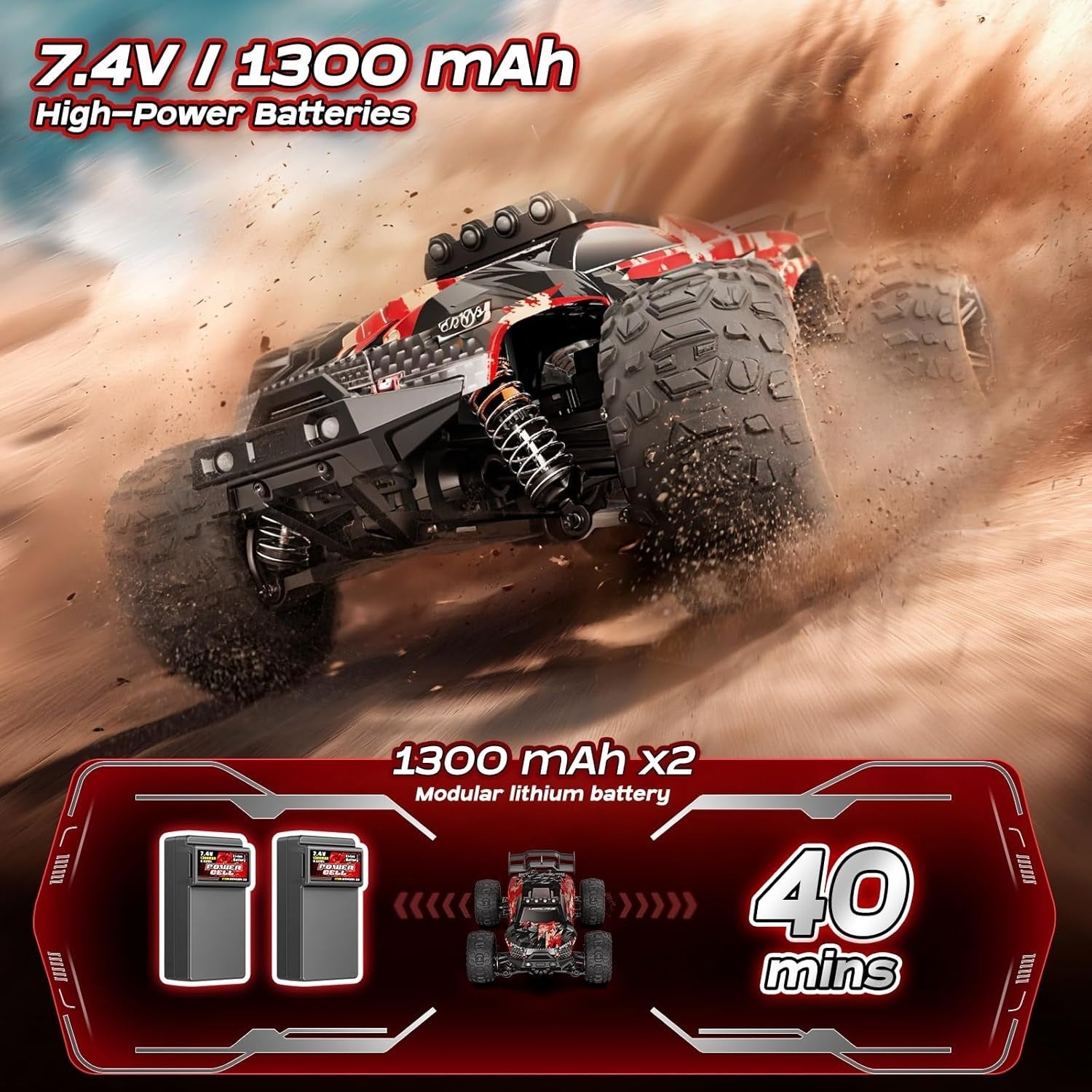 1:14 RC Car 40MPH 4WD Fast Waterproof Off-Road Monster Truck 2 Batteries