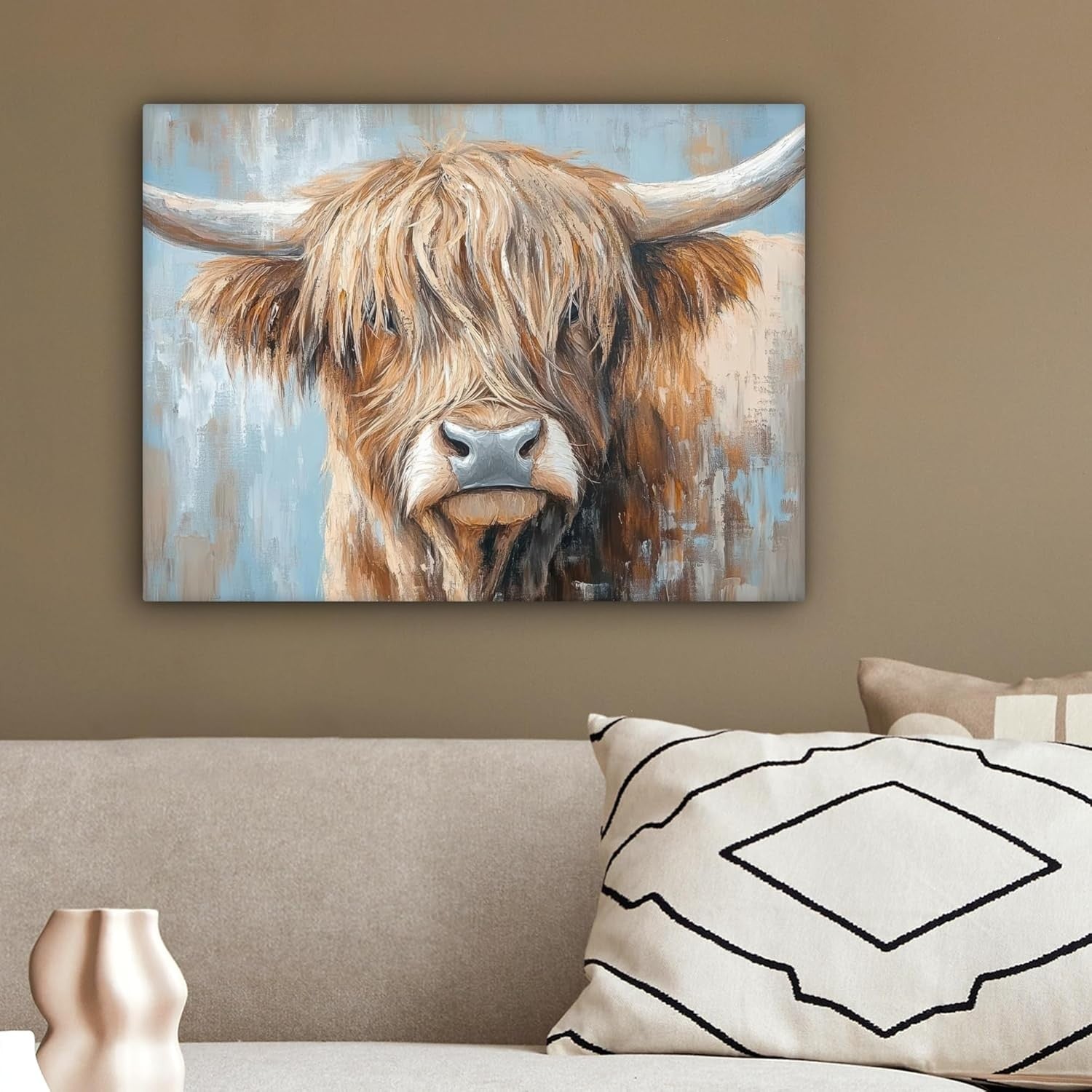 Highland Cow Canvas Wall Art 40x30cm Framed Rustic Farm Print