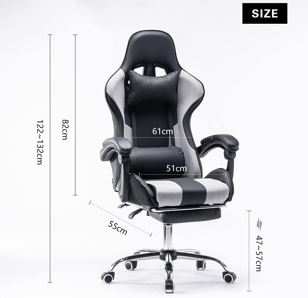 Ergonomic Gaming Chair Reclining Swivel Office Chair w/ Footrest Grey