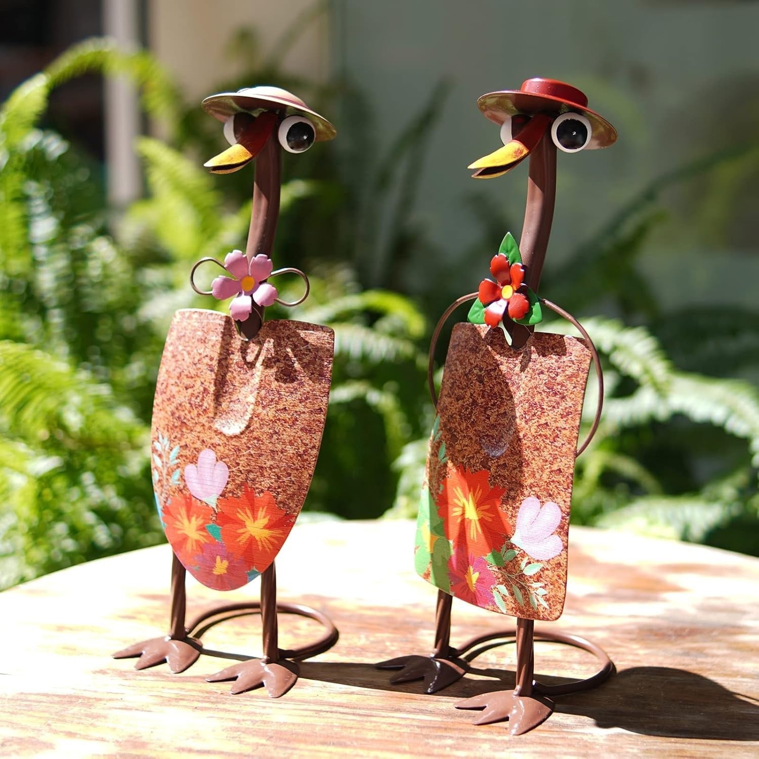 Metal Duck Garden Ornaments 29.5cm Floral Couple Yard Art Outdoor Decor Set