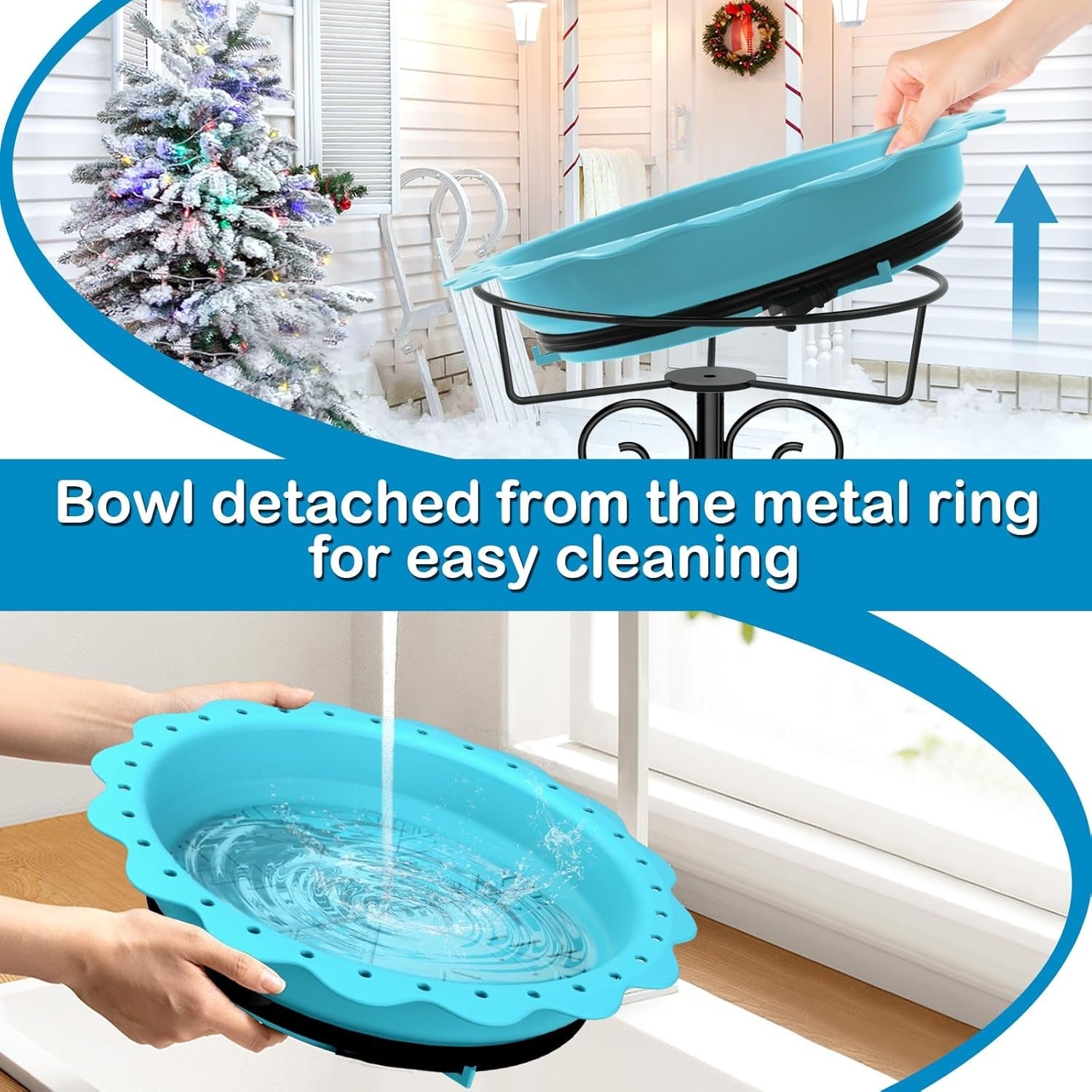 Heated Bird Bath Blue Outdoor Water Feeder 100W Thermostat Metal Stand Winter