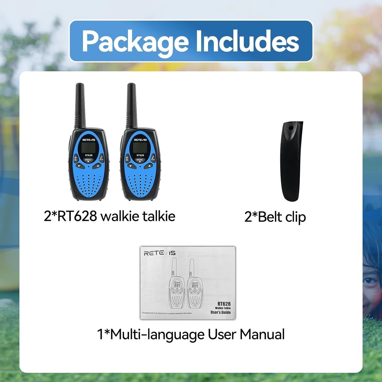 Kids Walkie Talkies 2 Pack Long Range VOX 8 Channel Clear Sound Toy Radios Blue