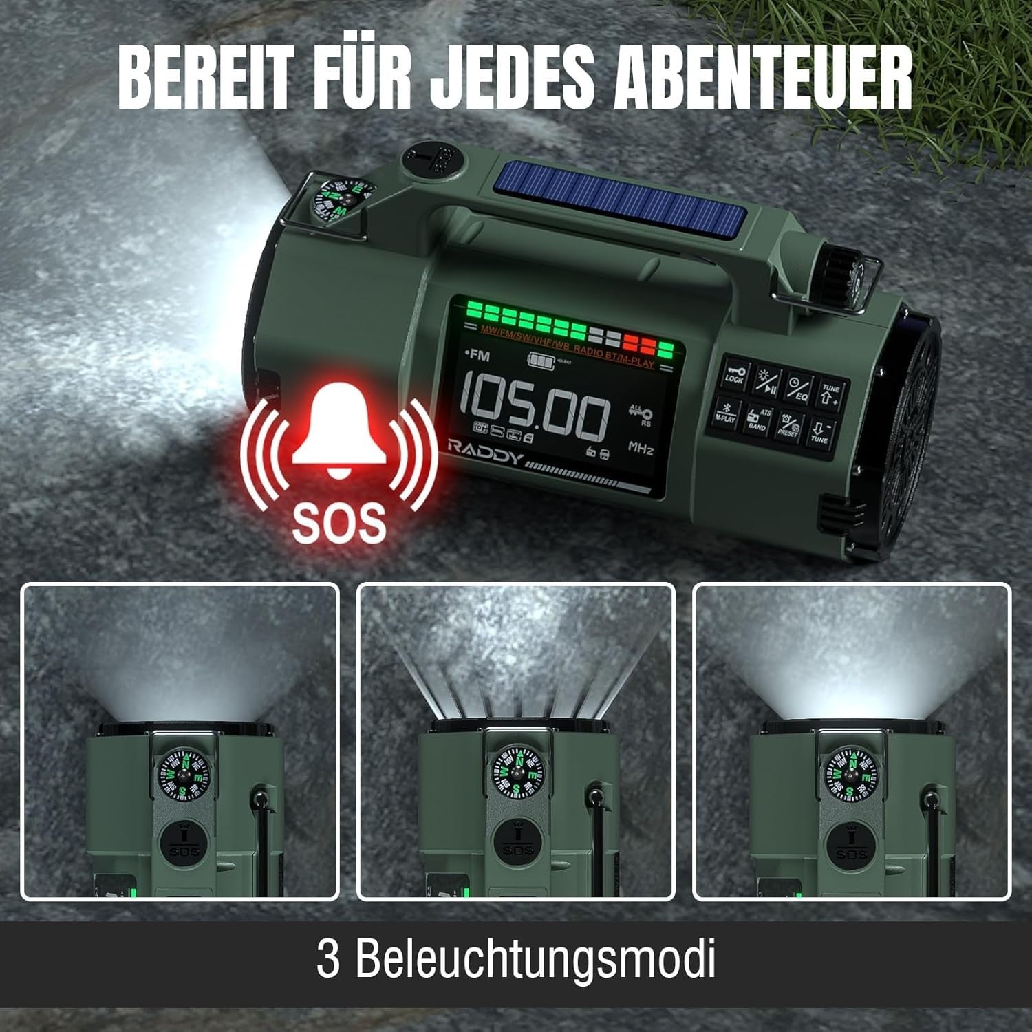 Emergency Radio with APP Control, Hand Crank, Solar, AM/FM/SW/VHF