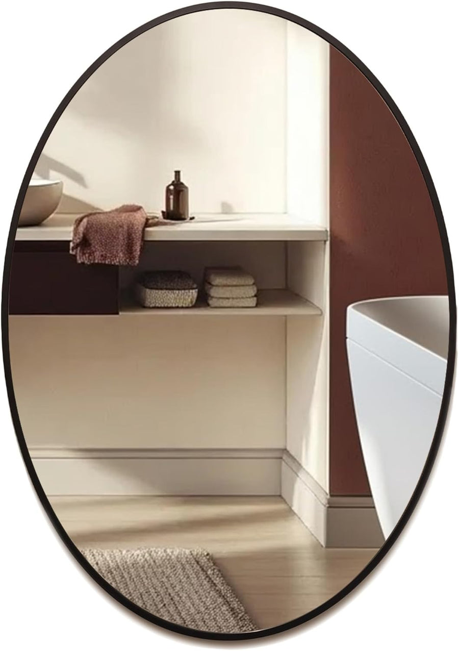 Modern Oval Black Bathroom Mirror 70x50 cm, Stylish Wall Mounted