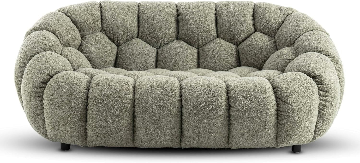 Sage Green Boucle 2 Seater Sofa Modern Teddy Tufted Loveseat Fluffy Couch