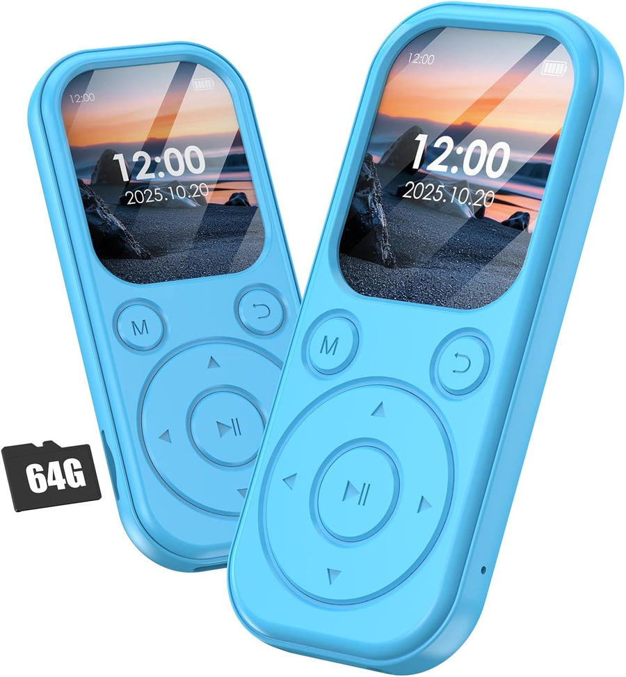64GB Bluetooth 5.3 MP3 Player Blue Built-In Speaker FM