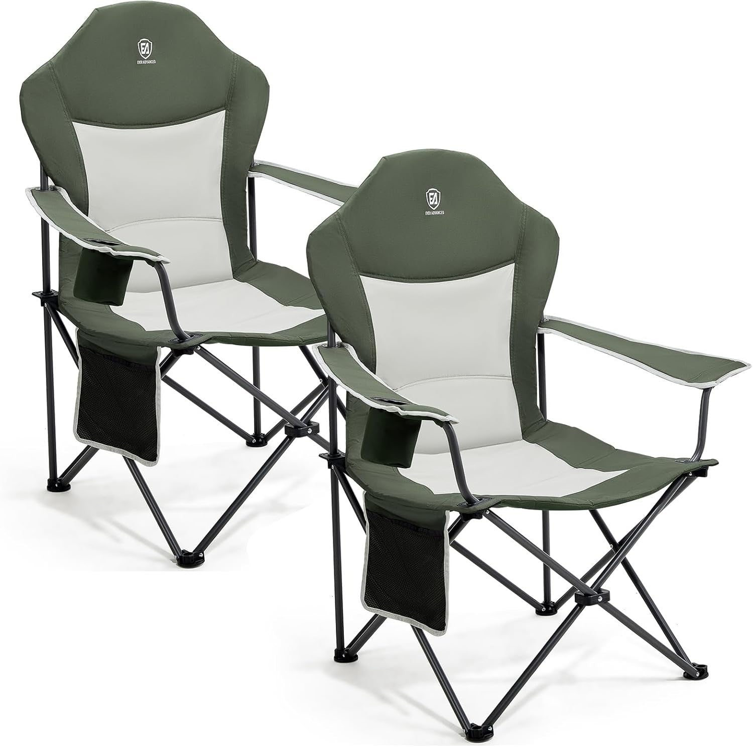 Heavy Duty Folding Camping Chairs Set 2 Cup Holder Padded High Back