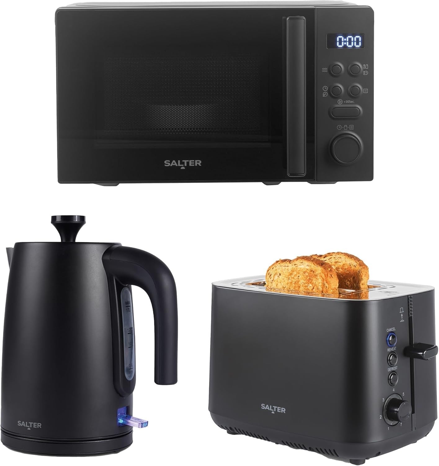 Kitchen Set 3000W Kettle 2-Slice Toaster 800W Microwave