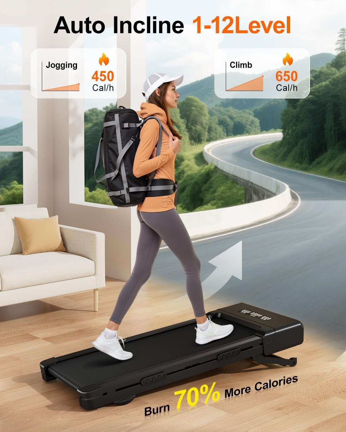 Under Desk Treadmill 3.0HP Walking Pad with Auto Incline & APP Control