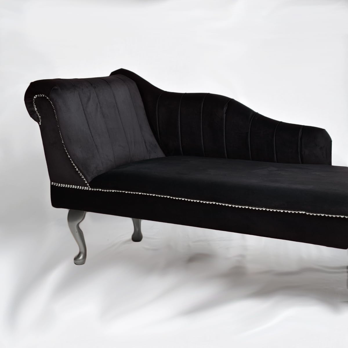 Velvet Chaise Lounge Left Hand Tufted Accent Sofa Black Chair Bedroom 133cm