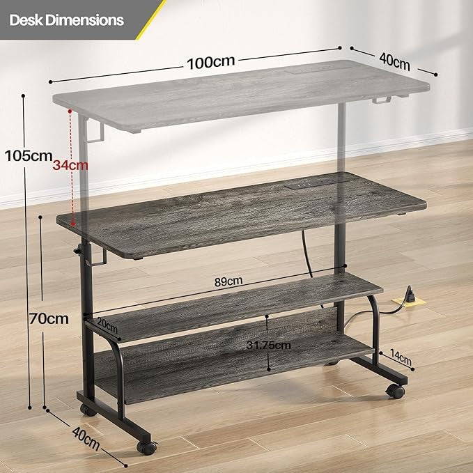 Rolling Standing Desk Adjustable Height with Power USB C-Shaped Mobile Table